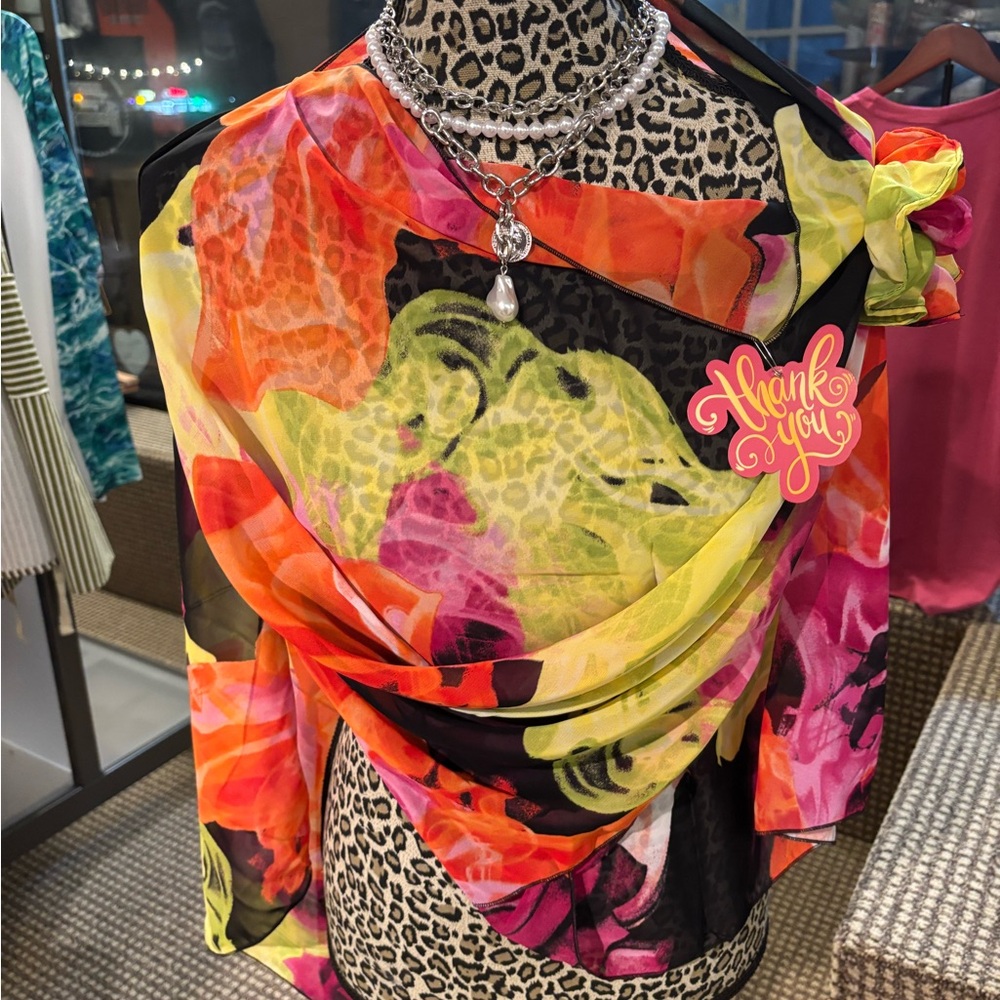 Hand Crafted Multicolor Floral Poncho Shrug One Size